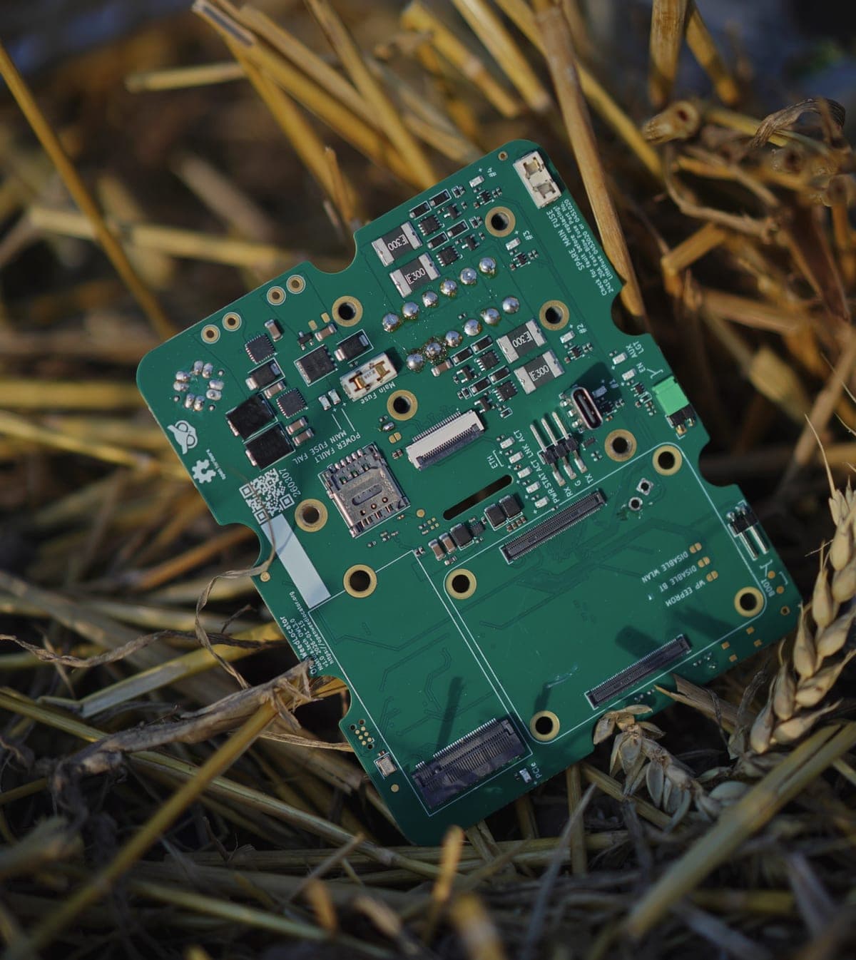 The bare OWL carrier board in wheat stubble