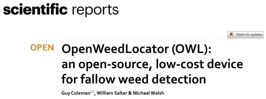 Scientific Reports: OpenWeedLocator (OWL): an open-source, low-cost device for fallow weed detection